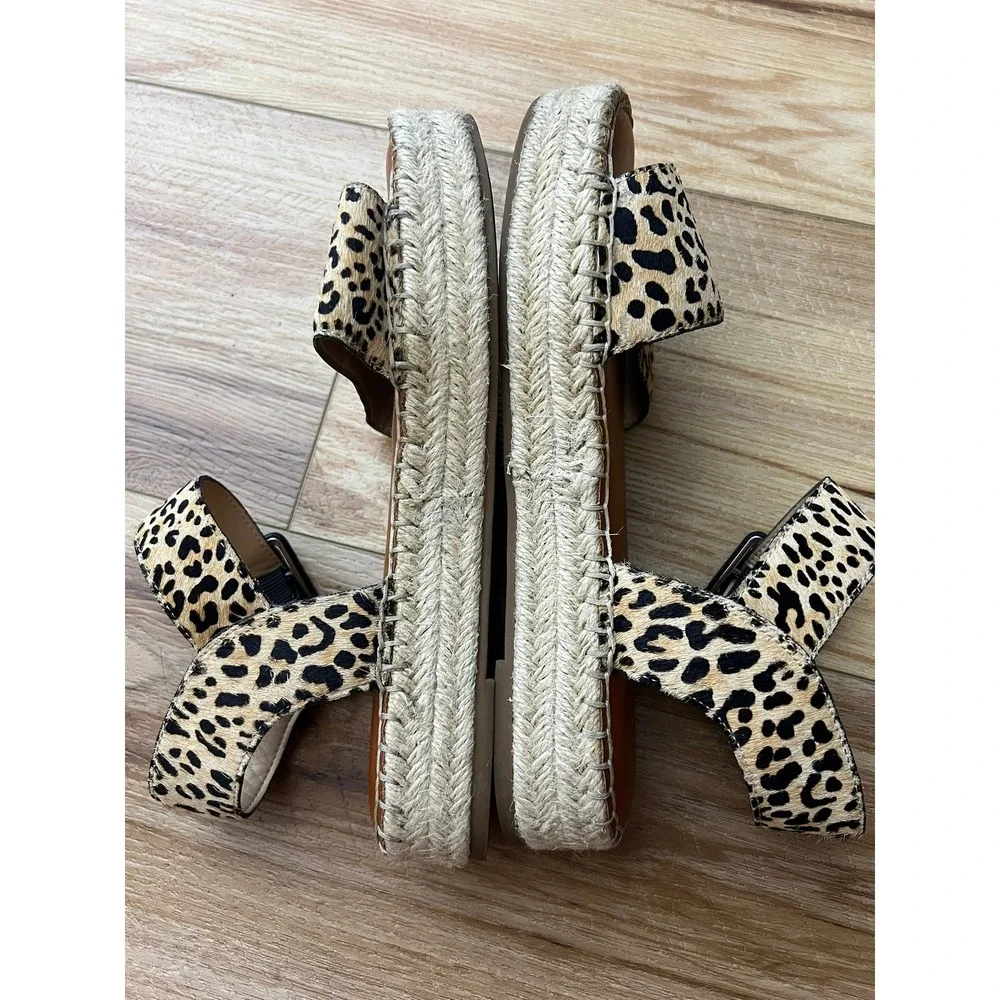 Gianni Bini Leopard Calf Hair Espadrille Platform Sandals Tan Black 7.5M‎